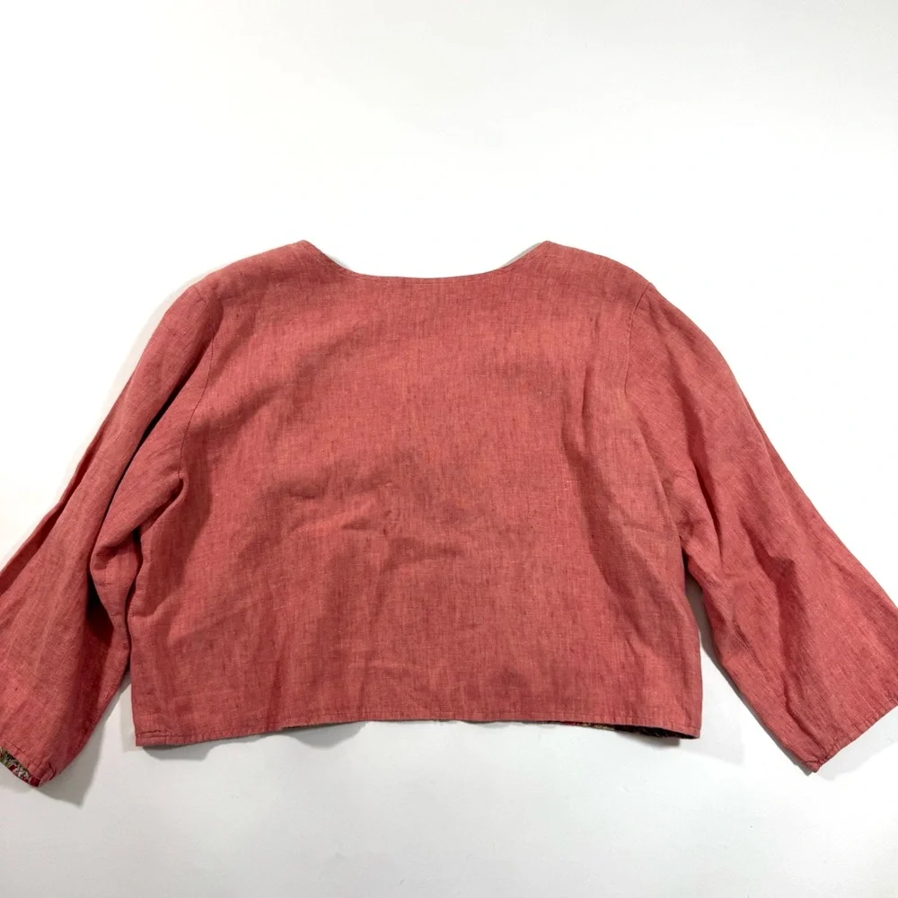 Flax Two Piece Skirt Set Pink Floral Linen Top Maxi Skirt - Picture 3 of 11